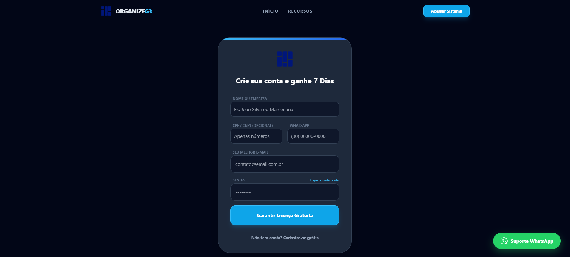 Tela de cadastro no portal